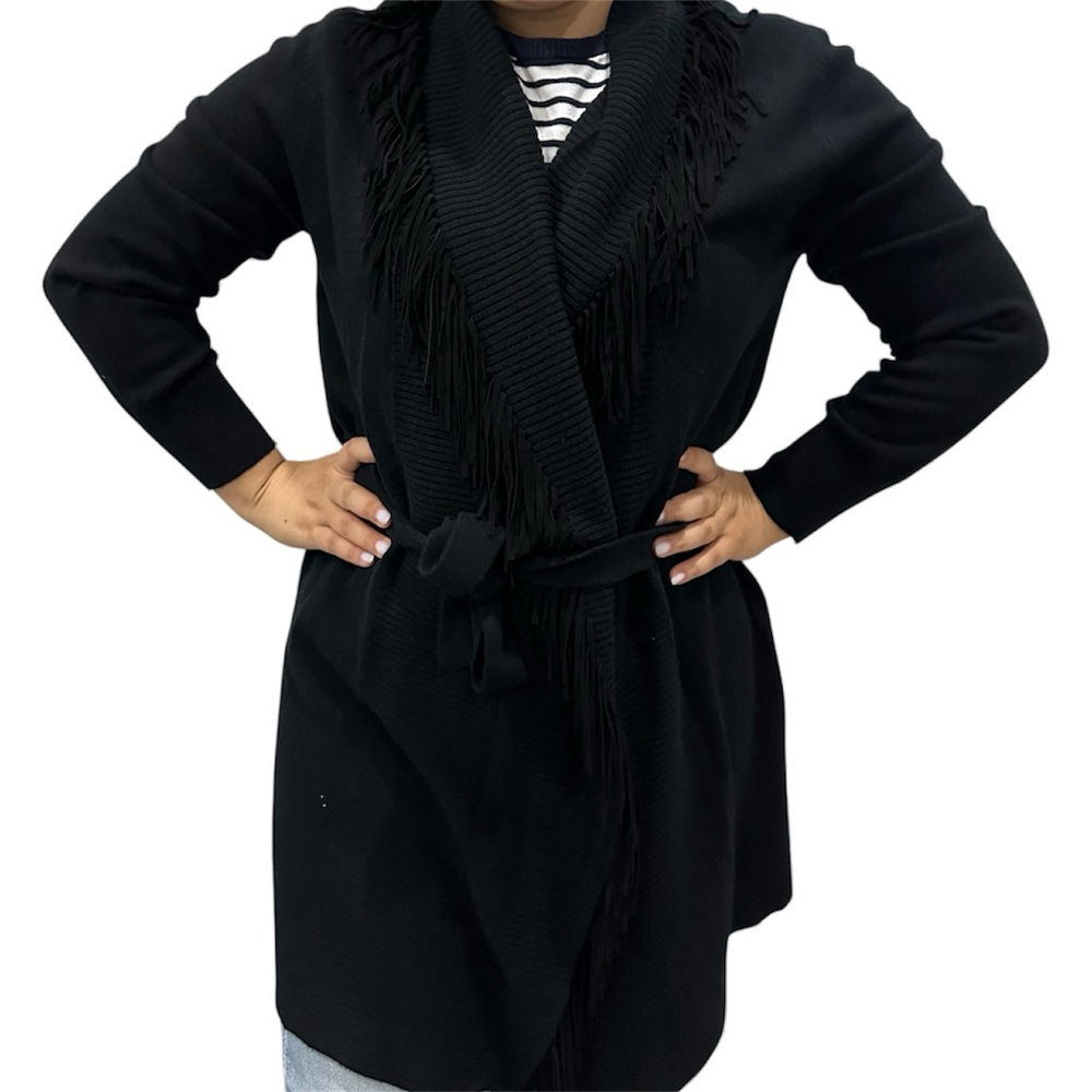 Neiman Marcus Black Open-Front Cardigan - Picture 1 of 7